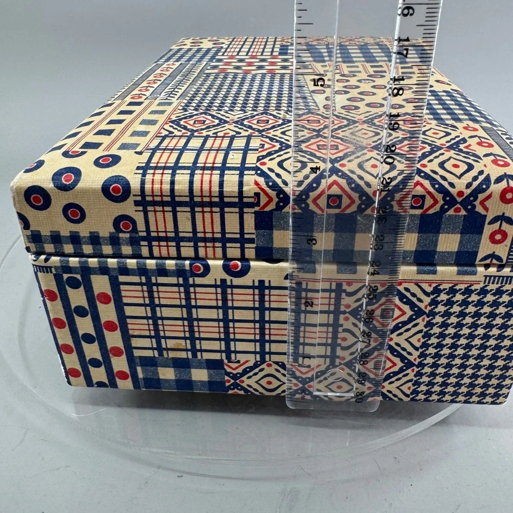 Buxton Vintage Jewelry Box Patchwork Geometric Print Organizer Blue Red USA